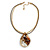 Brown/Orange Glass/Resin Bead Oval Pendant with Brown Cotton Cord/Gold Tone Chain - 42cm L/ 6cm Ext - view 2