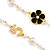 Faux Pearl White Bead With White/Black Enamel Daisy Motif Double Chain Long Necklace in Gold Tone - 86cm L - view 5