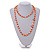 Salmon Shell Nugget and Orange Glass Bead Long Necklace - 115cm Long - view 3