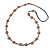 Dusty Pink Ceramic Flower Bead Black Silk Cord Long Necklace - 95cm Long