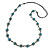 Dusty Blue Ceramic Flower Bead Black Silk Cord Long Necklace - 95cm Long - view 7