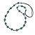 Dusty Blue Ceramic Flower Bead Black Silk Cord Long Necklace - 95cm Long