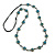 Dusty Blue Ceramic Flower Bead Black Silk Cord Long Necklace - 95cm Long - view 2