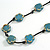 Dusty Blue Ceramic Flower Bead Black Silk Cord Long Necklace - 95cm Long - view 4