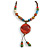 Multicoloured Ceramic Bead Tassel Necklace with Brown Cotton Cord/66cm L/13cm Tassel/Natural Irregularities/Slight Variation In Colour - view 2