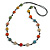 Multicoloured Ceramic Flower Bead Black Silk Cord Long Necklace - 95cm Long