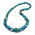 Chunky Graduated Wood Glossy Beaded Necklace in Shades of Light Blue/Gold/White - 66cm Long