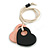 Black/Pastel Pink Wood Double Heart Pendant with White Leather Cord/ 80cm L/ Adjustable - view 2