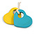 Yellow/Turquoise Wood Double Heart Pendant with White Leather Cord/ 80cm L/ Adjustable - view 7