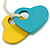 Yellow/Turquoise Wood Double Heart Pendant with White Leather Cord/ 80cm L/ Adjustable - view 8