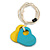 Yellow/Turquoise Wood Double Heart Pendant with White Leather Cord/ 80cm L/ Adjustable - view 4