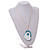 White/Pastel Blue Wood Double Heart Pendant with White Leather Cord/ 80cm L/ Adjustable - view 3