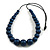 Chunky Dark Blue Graduated Wood Bead Black Cord Necklace - 84cm Max/ Adjustable
