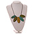 Olive/Teal/Green Wood Leaf with Black Cotton Cord Necklace - 96cm Long - Adjustable - view 3