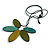 Olive/Teal/Green Wood Leaf with Black Cotton Cord Necklace - 96cm Long - Adjustable - view 2