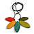 Multicoloured Wood Leaf with Black Cotton Cord Necklace - 96cm Long - Adjustable