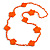 Handmade Floral Crochet Glass Bead Long Necklace in Orange/ Lightweight - 96cm Long