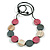 Grey/White/Pink Wood Coin Bead Grey Cotton Cord Necklace - 98cm L (Max Length)