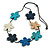 White/Blue/Turqouise Wooden Floral Black Cord Long Necklace/ 100cm Max/ Adjustable - view 4
