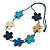 White/Blue/Turqouise Wooden Floral Black Cord Long Necklace/ 100cm Max/ Adjustable - view 2