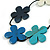 White/Blue/Turqouise Wooden Floral Black Cord Long Necklace/ 100cm Max/ Adjustable - view 6