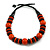 Chunky Style Orange/Black Wood Bead Cotton Cord Necklace - 64cm Long - view 2