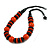 Chunky Style Orange/Black Wood Bead Cotton Cord Necklace - 64cm Long - view 5