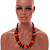 Chunky Style Orange/Black Wood Bead Cotton Cord Necklace - 64cm Long - view 3