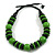 Chunky Style Green/Black Wood Bead Cotton Cord Necklace - 64cm Long