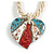 Heart Shell Pendant with Antique White Twisted Cord Necklace in White/Teal/Red Colours - 44cm Long