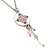 Delicate White, Pink Enamel Medallion Pendant With Antique Silver Chain Necklace - 36cm Length/ 7cm Extension - view 2