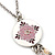Delicate White, Pink Enamel Medallion Pendant With Antique Silver Chain Necklace - 36cm Length/ 7cm Extension - view 3