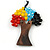 Multicoloured Glass Bead/ Brown Wood Tree Of Life Pendant with Black Cotton Cord - 76cm L - view 7