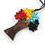 Multicoloured Glass Bead/ Brown Wood Tree Of Life Pendant with Black Cotton Cord - 76cm L - view 6