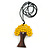 Bright Yellow Glass Bead/ Brown Wood Tree Of Life Pendant with Black Cotton Cord - 76cm L - view 4
