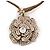 Large Dimensional Swarovski Crystal 'Flower' Pendant Collar Necklace In Burn Gold Finish - 39cm Length