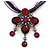 Vintage Violet/Purple Diamante 'Cross' Pendant Necklace On Cotton Cords In Bronze Metal - 38cm Length/ 7cm Extension