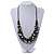 Dark Blue/ Natural/ Teal Cluster Wood Bead Chunky Necklace with Black Cotton Cord - 70cm L - view 2