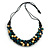 Dark Blue/ Natural/ Teal Cluster Wood Bead Chunky Necklace with Black Cotton Cord - 70cm L