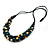 Dark Blue/ Natural/ Teal Cluster Wood Bead Chunky Necklace with Black Cotton Cord - 70cm L - view 3