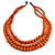 Statement Layered Wood Bead Necklace in Orange - 70cm Long
