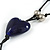 Dark Blue Glass Heart Pendant on Black Cotton Cord with Ceramic and Metal Beads Necklace - 64cm Long/ 15cm Tassel - view 3