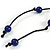 Dark Blue Glass Heart Pendant on Black Cotton Cord with Ceramic and Metal Beads Necklace - 64cm Long/ 15cm Tassel - view 5