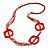 Long Multi-strand Red Ceramic/ Wooden Bead, Acrylic Ring Necklace - 90cm L