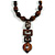 Geometric Wood Bead with Resin and Ceramic Element Cotton Cord Necklace in Brown - 54cm Long/15cm Front Drop - view 3
