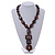 Geometric Wood Bead with Resin and Ceramic Element Cotton Cord Necklace in Brown - 54cm Long/15cm Front Drop - view 2