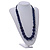 Dark Blue Wood and Ceramic Bead Cotton Cord Necklace - 70cm Long - view 2