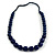 Dark Blue Wood and Ceramic Bead Cotton Cord Necklace - 70cm Long - view 3