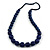 Dark Blue Wood and Ceramic Bead Cotton Cord Necklace - 70cm Long