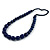 Dark Blue Wood and Ceramic Bead Cotton Cord Necklace - 70cm Long - view 6